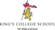 King's College School Wimbledon crest with a gold lion under a red banner and the text 'King's College School Wimbledon' below.